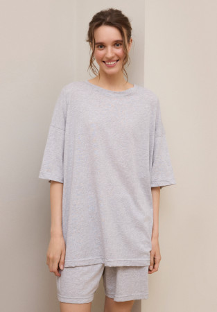 Grey melange elongated jersey T-shirt